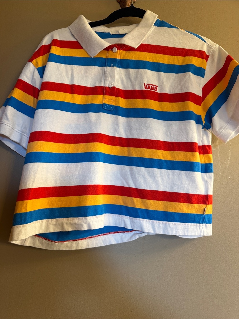 Vans White Polo with Red, Yellow & Blue Stripes